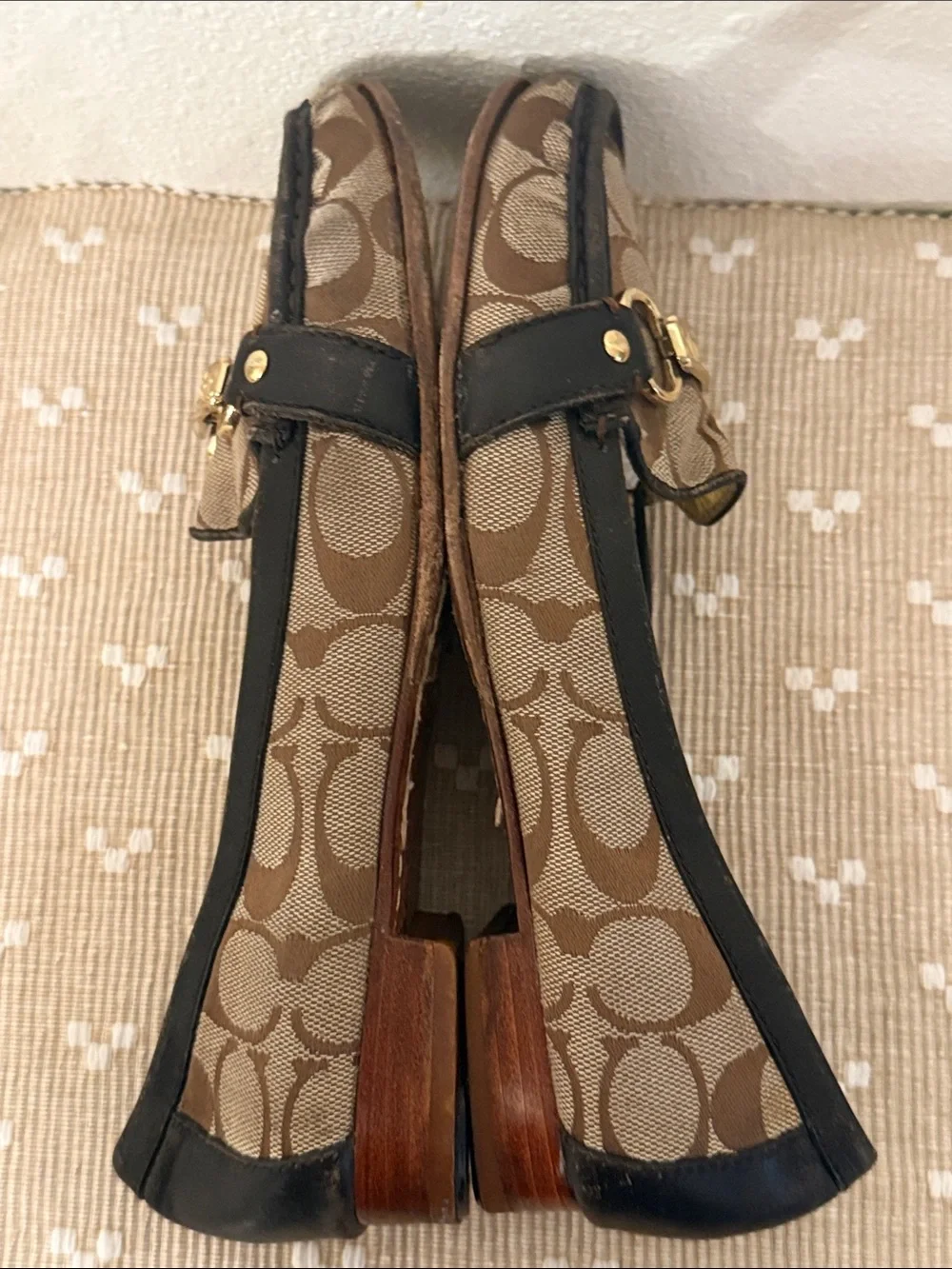 Coach Signature Jacquard Horsebit Loafers Brown Tan Leather Flats Size 7